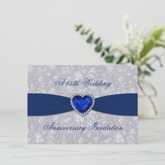 Vet Damask 45e Jubileum 4.5x6.25 nodigt uit Kaart (Staand voorkant)