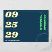 Vet Datum Blauwgroen Lime Groen Retro Echte Folie Folie Uitnodiging (Voorkant)