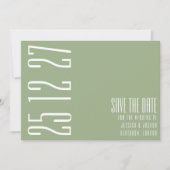 Vet Datum Sage Groen Wit Simplistic Bruiloft Save The Date (Voorkant)
