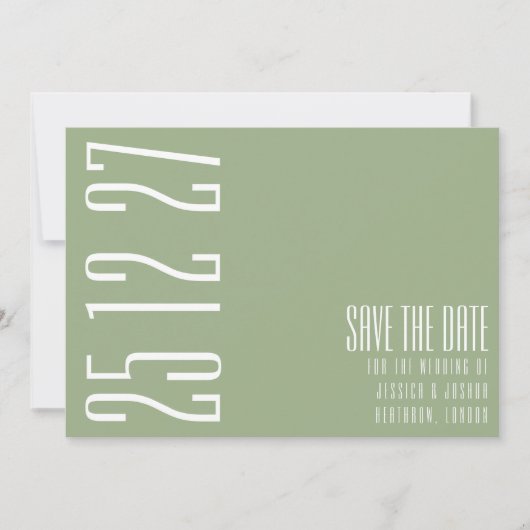 Vet Datum Sage Groen Wit Simplistic Bruiloft Save The Date (Voorkant)