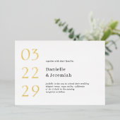 Vet Datum Schoon Minimaal Elegant Modern Bruiloft Folie Uitnodiging (Staand Voorkant)