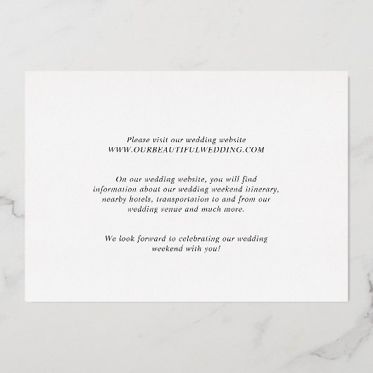 Vet Datum Schoon Minimaal Elegant Modern Bruiloft Folie Uitnodiging (Achterkant)