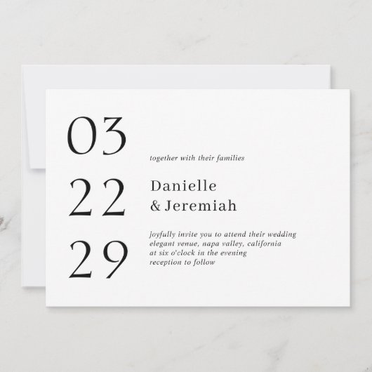 Vet Datum Schoon Minimaal Elegant Modern Bruiloft Kaart (Voorkant)