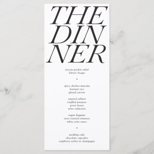 Vet de zwarte witte diner Blindewijn bruiloft Menu (Voorkant)