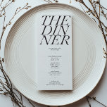 Vet de zwarte witte diner Blindewijn bruiloft Menu<br><div class="desc">Deze vette zwarte en witte trouwmenukaart bevat een gewaagde typografie en elegante serif lettertypen voor uw trouwmenu. Ideaal voor een moderne bruiloft of een andere gebeurtenis, bruiloft met een zwart-wit kleurenthema of elegante bruiloft. Op de achterkant is ruimte voor uw namen en trouwdatum - of verwijder gewoon de tekst op...</div>