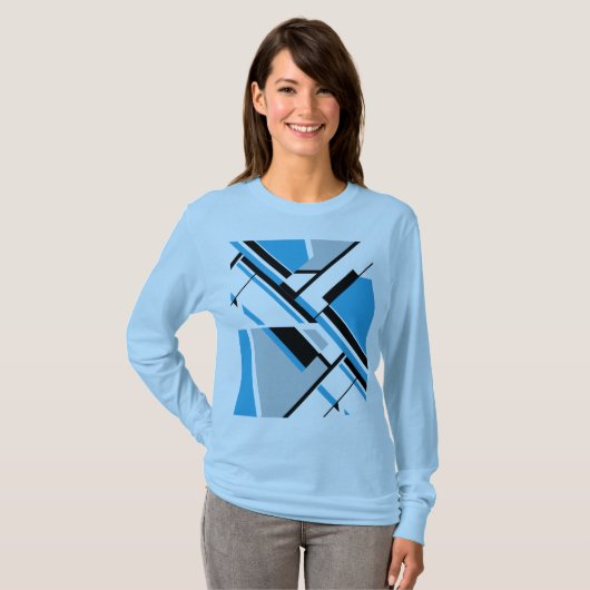 Vet Diagonaal Blauw Zwart Grijs MCM Kijk Abstract T-shirt (Voorkant volledig)
