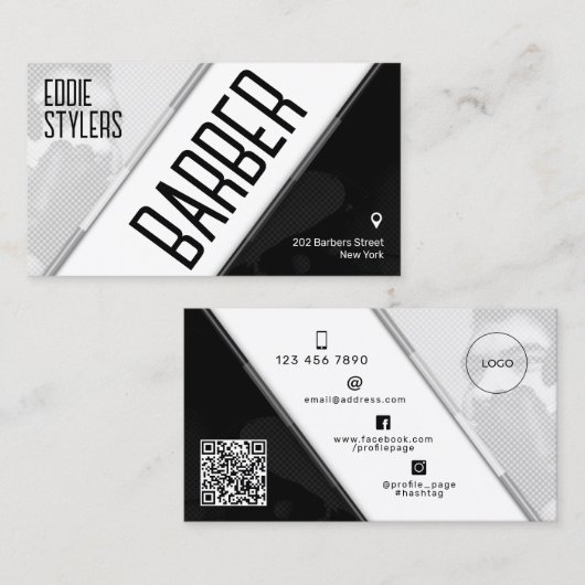 Vet diagonaal grijs wit zwart visitekaartje (Voorkant / Achterkant)