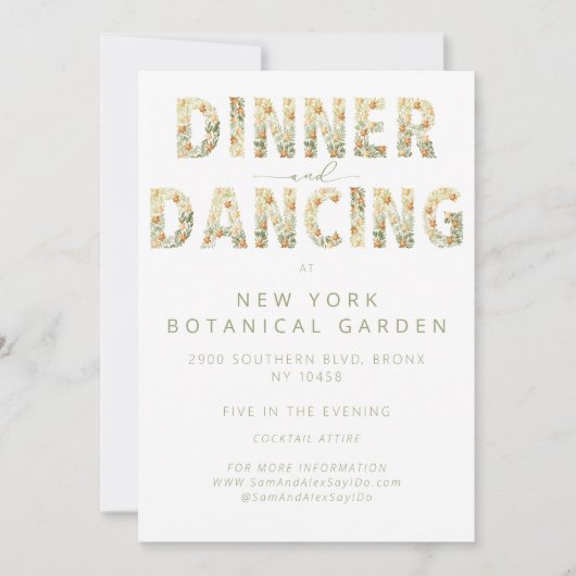 Vet Diner & Dansen Receptie Bloemen Bruiloft Kaart (Voorkant)