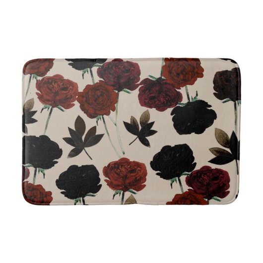 Vet Donker Bloemen Rood & Zwart Beige Botanisch Badmat (Voorkant)