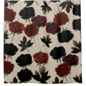 Vet Donker Bloemen Rood & Zwart Beige Botanisch Douchegordijn (Voorkant)