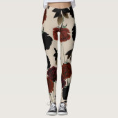 Vet Donker Bloemen Rood & Zwart Beige Botanisch Leggings (Voorkant)