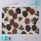 Vet Donker Bloemen Rood & Zwart Beige Botanisch Tissuepapier (Craft)