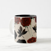 Vet Donker Bloemen Rood & Zwart Beige Botanisch Tweekleurige Koffiemok (Voorkant links)