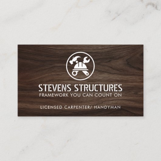 Vet Donker Hout Bouw QR Code Aannemer Visitekaartje (Voorkant)