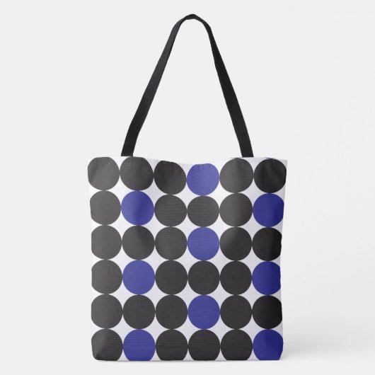 Vet donkerblauw zwarte Stippen Geometrisch patroon Tote Bag (Achterkant)