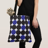 Vet donkerblauw zwarte Stippen Geometrisch patroon Tote Bag (Dichtbij)