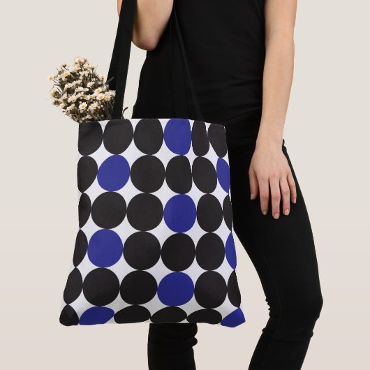 Vet donkerblauw zwarte Stippen Geometrisch patroon Tote Bag (Dichtbij)