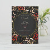 Vet donkerbruin Floral Red Black Goud Weddenschap Kaart (Staand voorkant)