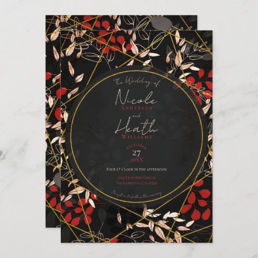 Vet donkerbruin Floral Red Black Goud Weddenschap Kaart (Voorkant / Achterkant)