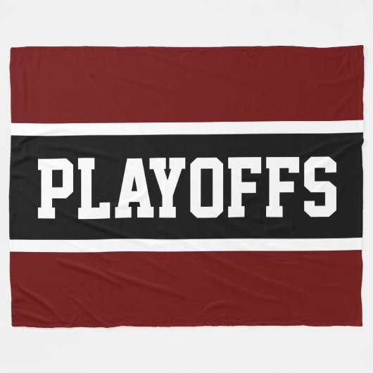 Vet Donkerrood Zwart Wit Strepen PLAYOFFS Tekst Fleece Deken (Voorkant (Horizontaal))