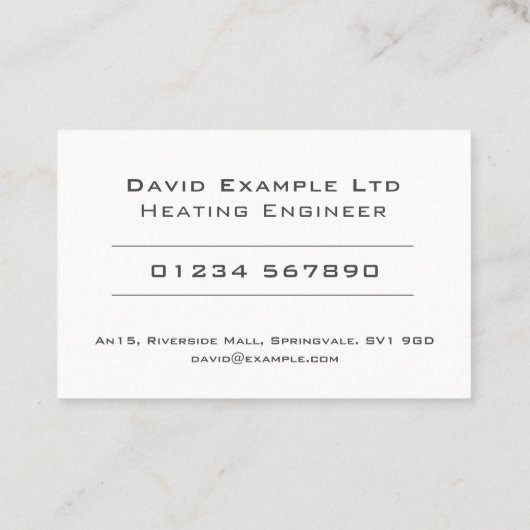 Vet & Duidelijk het Verwarmen Engineer Ontwerp Visitekaartje (Achterkant)