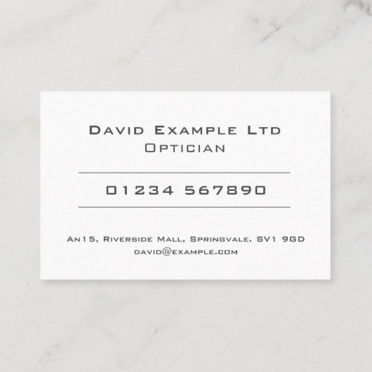 Vet & Duidelijk Optician & Optometrist Ontwerp Visitekaartje (Achterkant)