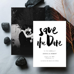 Vet Edgy Modern Black Brush Script Foto bruiloft Save The Date