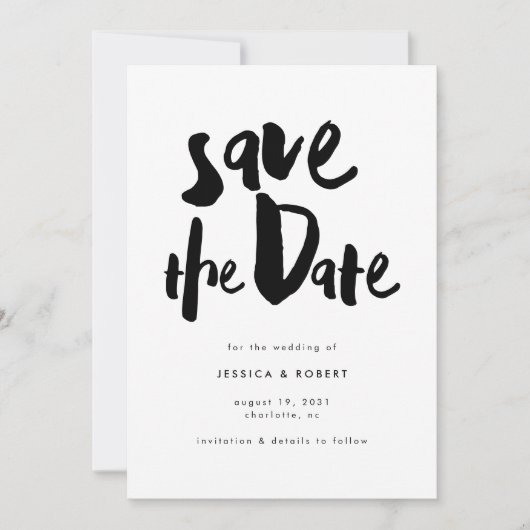 Vet Edgy Modern Black Brush Script Foto bruiloft Save The Date (Voorkant)
