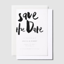 Vet Edgy Modern Black Brush Script Foto bruiloft Vellum Uitnodigingen