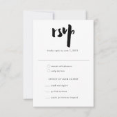 Vet Edgy Modern Black Brush Script Wedding RSVP Kaartje (Voorkant)