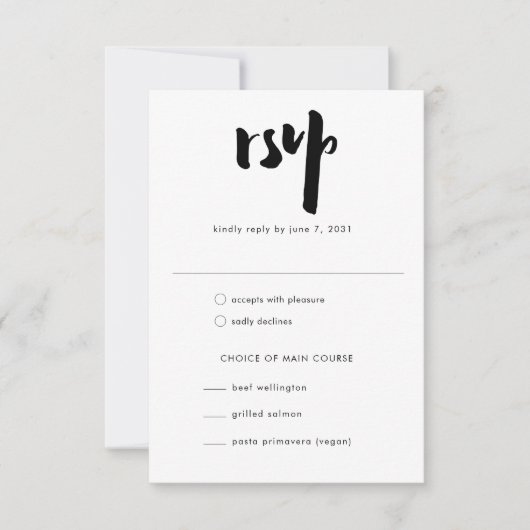 Vet Edgy Modern Black Brush Script Wedding RSVP Kaartje (Voorkant)