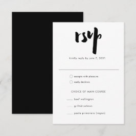 Vet Edgy Modern Black Brush Script Wedding RSVP Kaartje