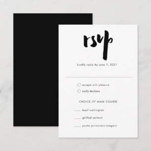 Vet Edgy Modern Black Brush Script Wedding RSVP Kaartje