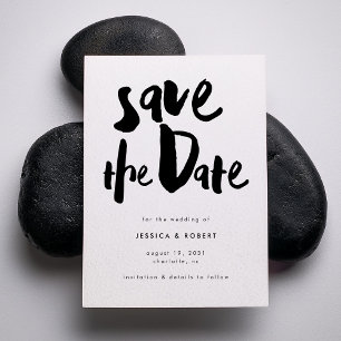 Vet Edgy Modern Black Brush Script Wedding Save The Date