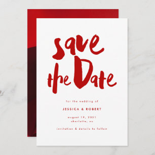 Vet Edgy Modern Red Brush Script Foto bruiloft Save The Date
