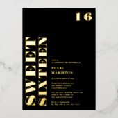 Vet eenvoudig goud zwart zoet 16 verjaardag folie uitnodiging (Voorkant)