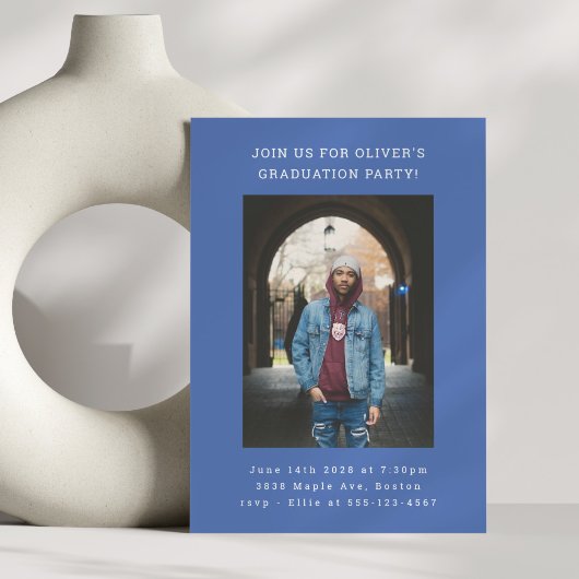 Vet Eenvoudig Modern Blauw Foto Afstudeerfeest Kaart
