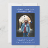 Vet Eenvoudig Modern Blauw Foto Afstudeerfeest Kaart (Voorkant)