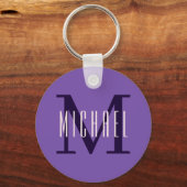 Vet eenvoudig monogram Initiaal & voornaam Paars Sleutelhanger (Voorkant)