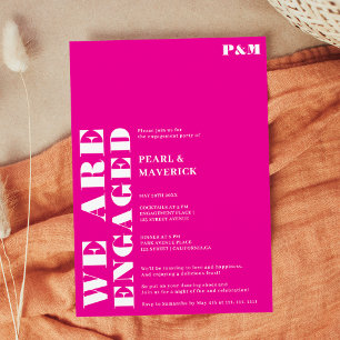 Vet eenvoudig neon roze bruiloft verlovingsfeest kaart