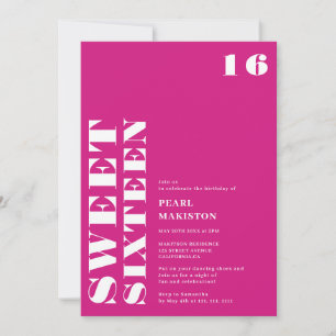 Vet eenvoudig neon roze zoet 16 verjaardag kaart