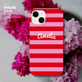 Vet Eenvoudig Retro Streep Rood en Roze Gepersonal Case-Mate iPhone 14 Hoesje