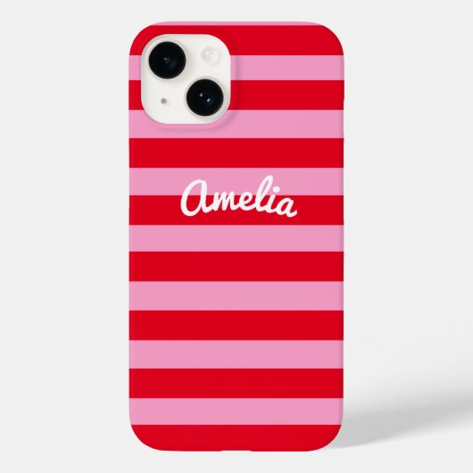 Vet Eenvoudig Retro Streep Rood en Roze Gepersonal Case-Mate iPhone Case (Achterkant)