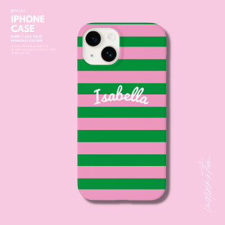 Vet Eenvoudig Retro Streep Roze Groen Gepersonalis Case-Mate iPhone 14 Hoesje
