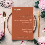 Vet Eenvoudig Roest Herfst Eenvoudig Aangepast Bru<br><div class="desc">Schattigee Vette Minimalistische Roest Herfst Retro Eenvoudige Aangepaste Bruiloft Menu</div>
