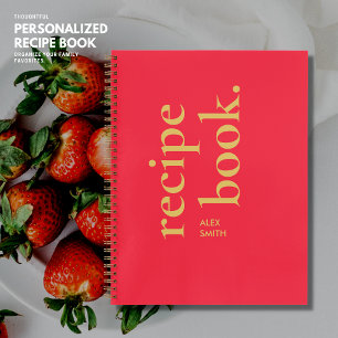 Vet Eenvoudig Rood en Goud Monogram Blank Recept Notitieboek