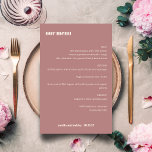 Vet Eenvoudig Stoffig Roos Eenvoudig Aangepaste Br<br><div class="desc">Schattige vet minimalistisch stoffig Roos Herfst retro eenvoudig aangepaste bruiloft menu</div>
