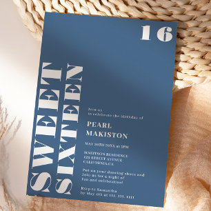 Vet eenvoudig wit blauw zoet 16 verjaardag kaart