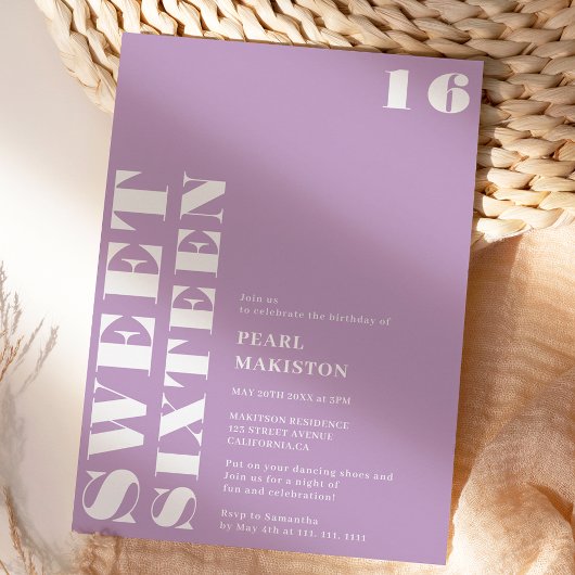 Vet eenvoudig wit lavendel zoet 16 verjaardag kaart