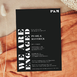 Vet eenvoudig wit zwart bruiloft verlovingsfeest kaart